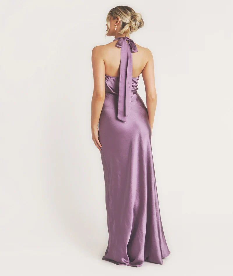 Sophisticated Graceful Stylish Refined Beautiful Elegant Satin Scoop Neck Sleeveless Bridesmaid Dress