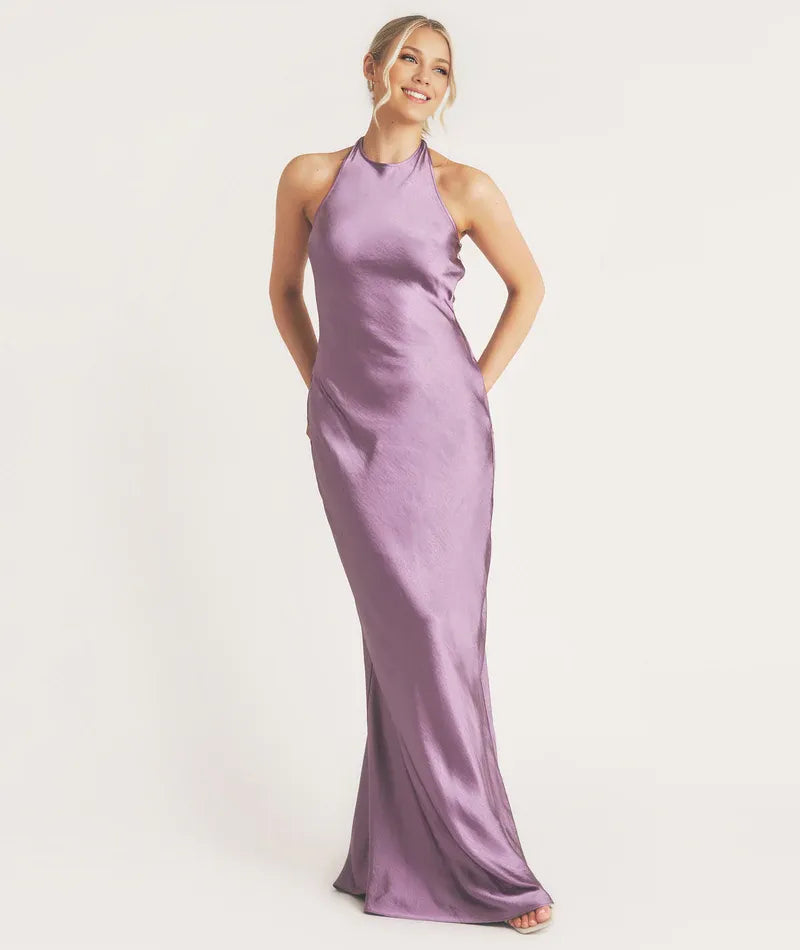 Sophisticated Graceful Stylish Refined Beautiful Elegant Satin Scoop Neck Sleeveless Bridesmaid Dress