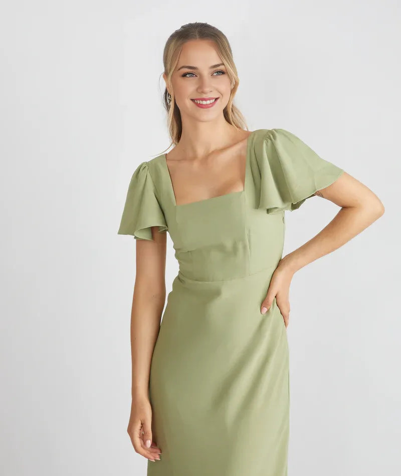 Timeless Special Occasion Sophisticated Graceful Stylish Refined Elegant Square Neck Bridesmaid Dress