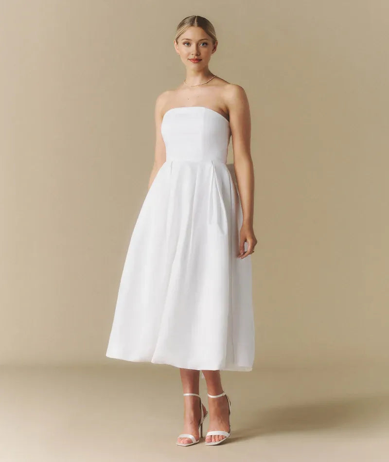Special Occasion Sophisticated Graceful Stylish Elegant A-Line Strapless Sleeveless Midi Wedding Dress