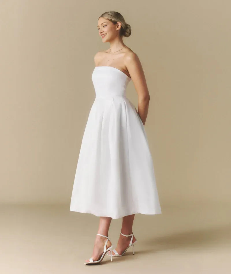 Special Occasion Sophisticated Graceful Stylish Elegant A-Line Strapless Sleeveless Midi Wedding Dress