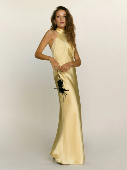 Special Occasion Sophisticated Graceful Elegant Yellow Mermaid High Neck Sleeveless Prom Dress