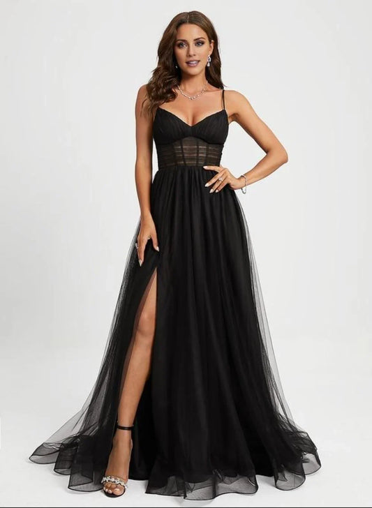 Refined Beautiful Timeless Special Occasion Sophisticated Elegant Tulle V-Neck Sleeveless Prom Dress