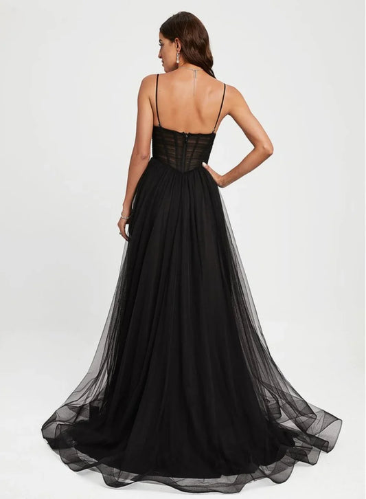 Refined Beautiful Timeless Special Occasion Sophisticated Elegant Tulle V-Neck Sleeveless Prom Dress