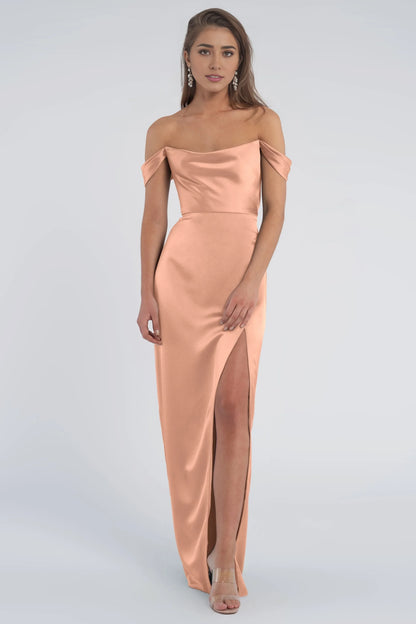 Refined Beautiful Timeless Elegant Satin Sheath Cowl Open Back Floor-Length Bridesmaid Dress
