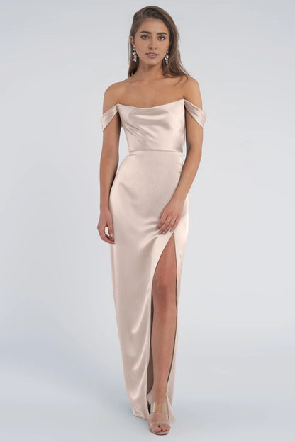 Refined Beautiful Timeless Elegant Satin Sheath Cowl Open Back Floor-Length Bridesmaid Dress