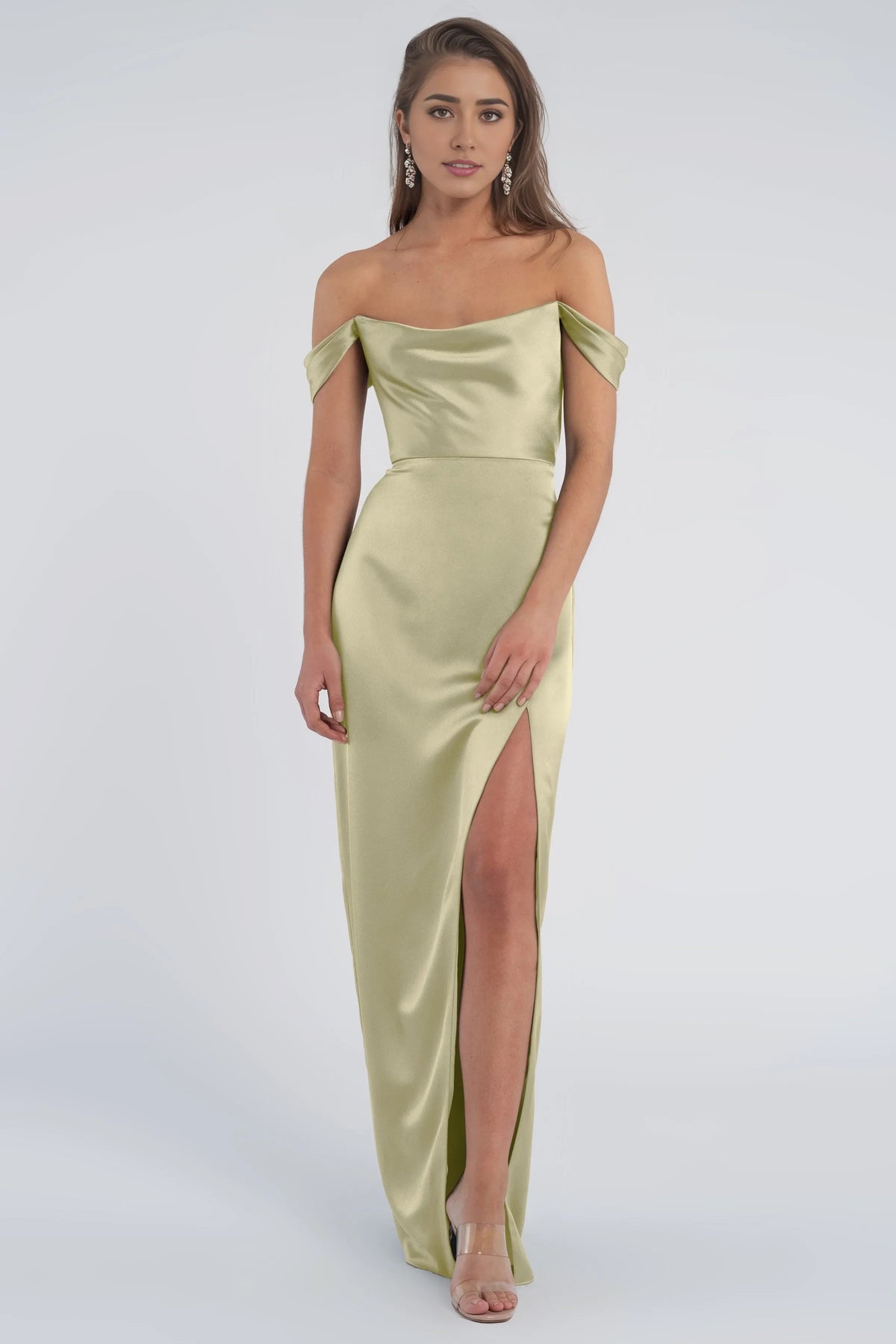 Refined Beautiful Timeless Elegant Satin Sheath Cowl Open Back Floor-Length Bridesmaid Dress