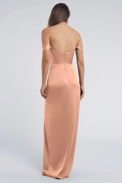 Refined Beautiful Timeless Elegant Satin Sheath Cowl Open Back Floor-Length Bridesmaid Dress