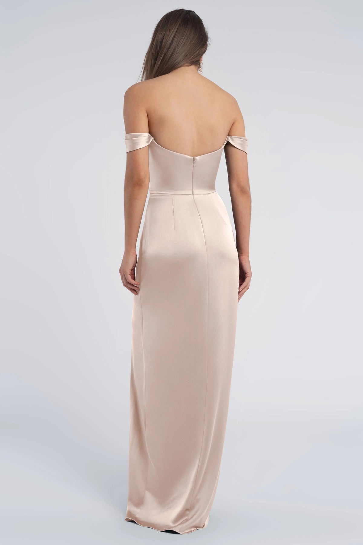 Refined Beautiful Timeless Elegant Satin Sheath Cowl Open Back Floor-Length Bridesmaid Dress