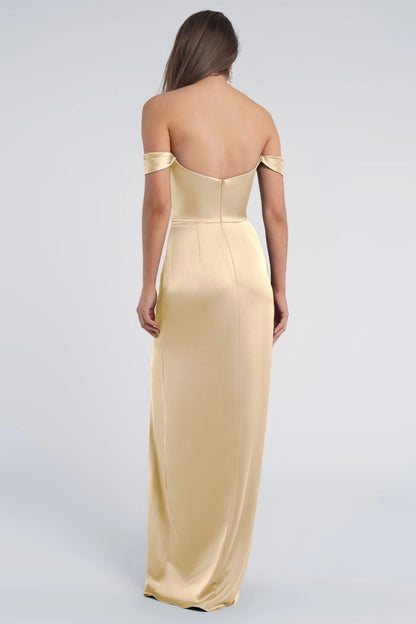 Refined Beautiful Timeless Elegant Satin Sheath Cowl Open Back Floor-Length Bridesmaid Dress