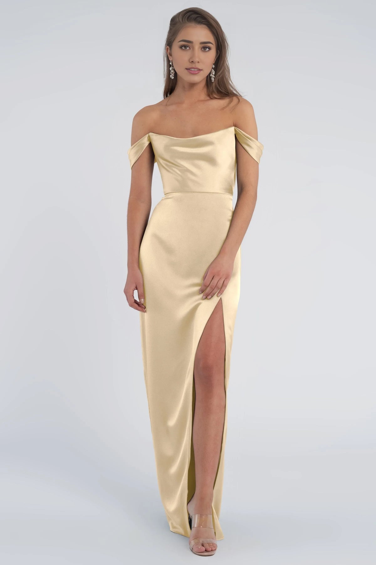 Refined Beautiful Timeless Elegant Satin Sheath Cowl Open Back Floor-Length Bridesmaid Dress