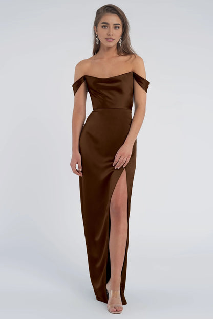 Refined Beautiful Timeless Elegant Satin Sheath Cowl Open Back Floor-Length Bridesmaid Dress