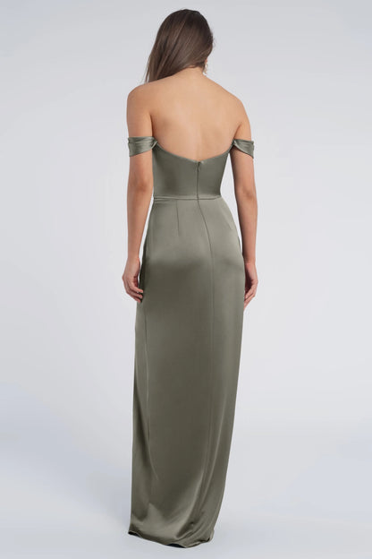 Refined Beautiful Timeless Elegant Satin Sheath Cowl Open Back Floor-Length Bridesmaid Dress