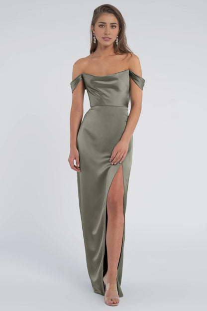 Refined Beautiful Timeless Elegant Satin Sheath Cowl Open Back Floor-Length Bridesmaid Dress