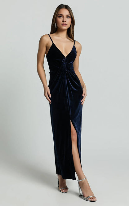Sophisticated Graceful Stylish Refined Beautiful Timeless Elegant Velvet Sleeveless Midi Evening Dress