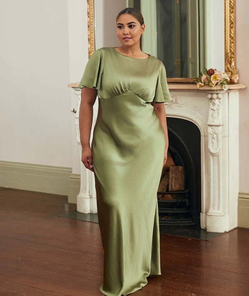 Graceful Stylish Refined Beautiful Timeless Special Occasion Elegant Champagne Satin Bridesmaid Dress