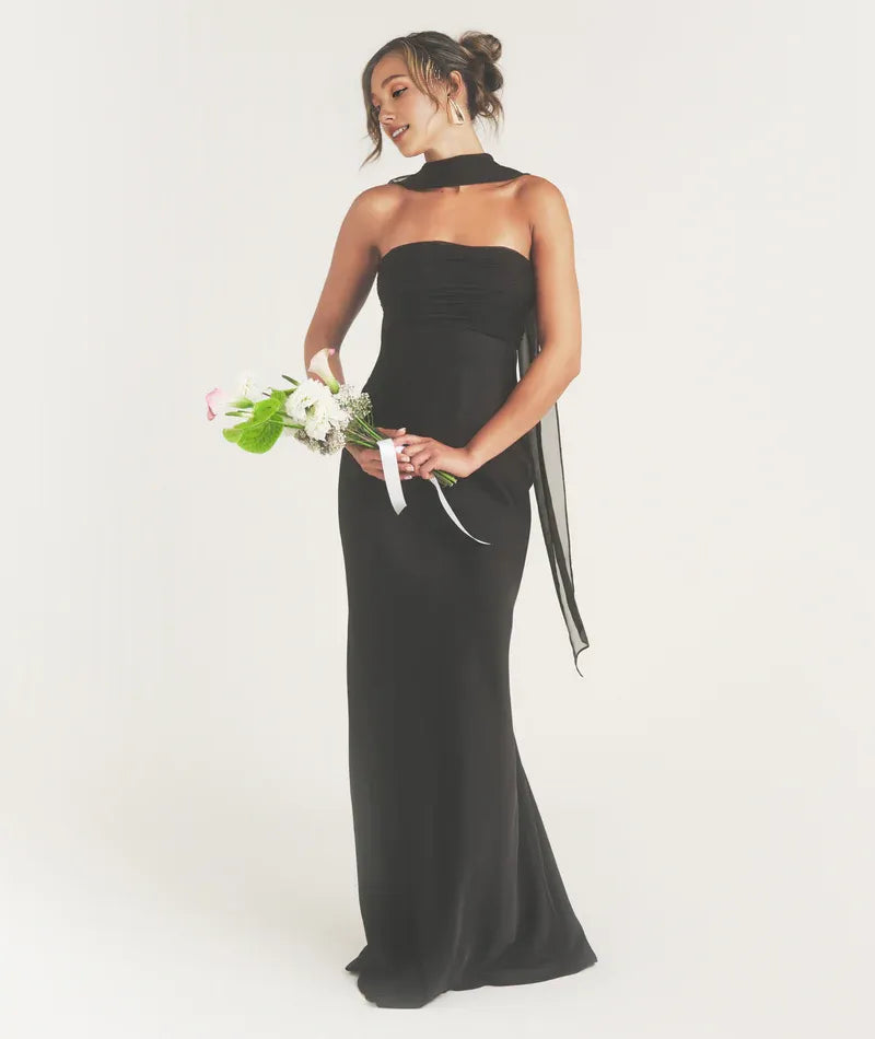 Special Occasion Sophisticated Graceful Stylish Refined Elegant Satin Strapless Sleeveless Bridesmaid Dress