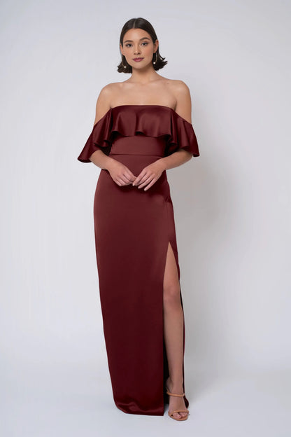 Graceful Stylish Refined Beautiful Timeless Elegant Satin Strapless Ruffle Floor-Length Bridesmaid Dress