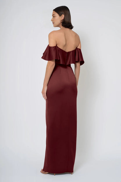 Graceful Stylish Refined Beautiful Timeless Elegant Satin Strapless Ruffle Floor-Length Bridesmaid Dress
