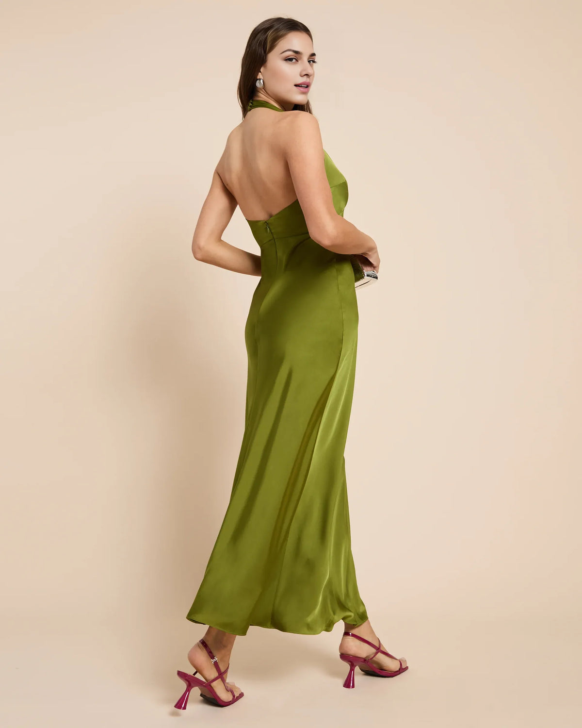 Timeless Special Occasion Sophisticated Graceful Elegant Satin Sheath Halter Sleeveless Evening Dress
