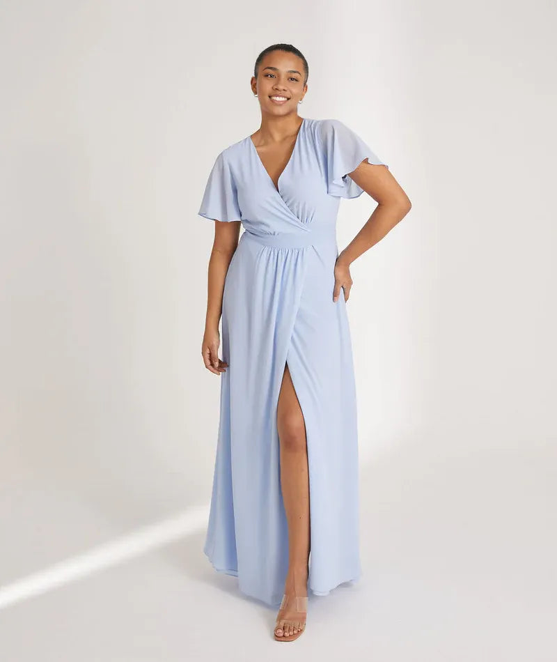 Stylish Refined Beautiful Timeless Special Occasion Elegant Blue Chiffon A-Line Bridesmaid Dress