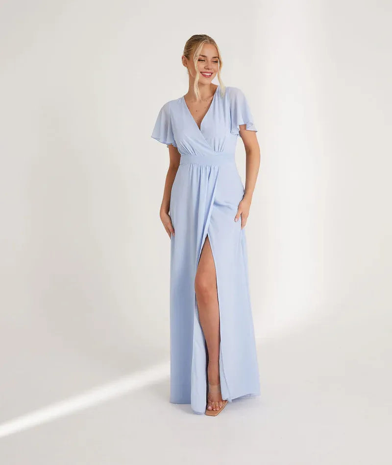 Stylish Refined Beautiful Timeless Special Occasion Elegant Blue Chiffon A-Line Bridesmaid Dress