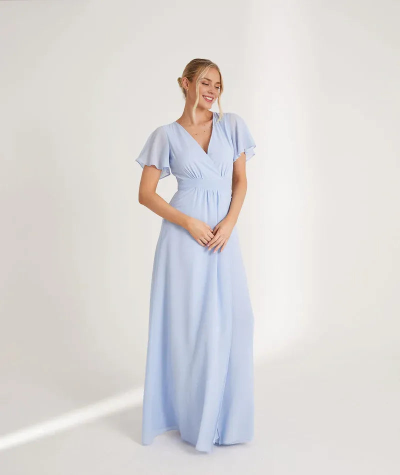 Stylish Refined Beautiful Timeless Special Occasion Elegant Blue Chiffon A-Line Bridesmaid Dress