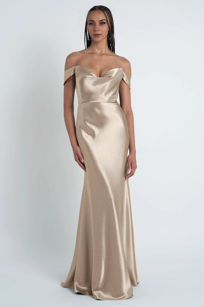 Special Occasion Sophisticated Graceful Stylish Elegant Satin Sheath Cowl Floor-Length Bridesmaid Dress