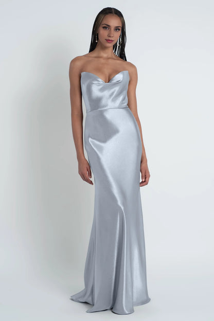 Special Occasion Sophisticated Graceful Stylish Elegant Satin Sheath Cowl Floor-Length Bridesmaid Dress