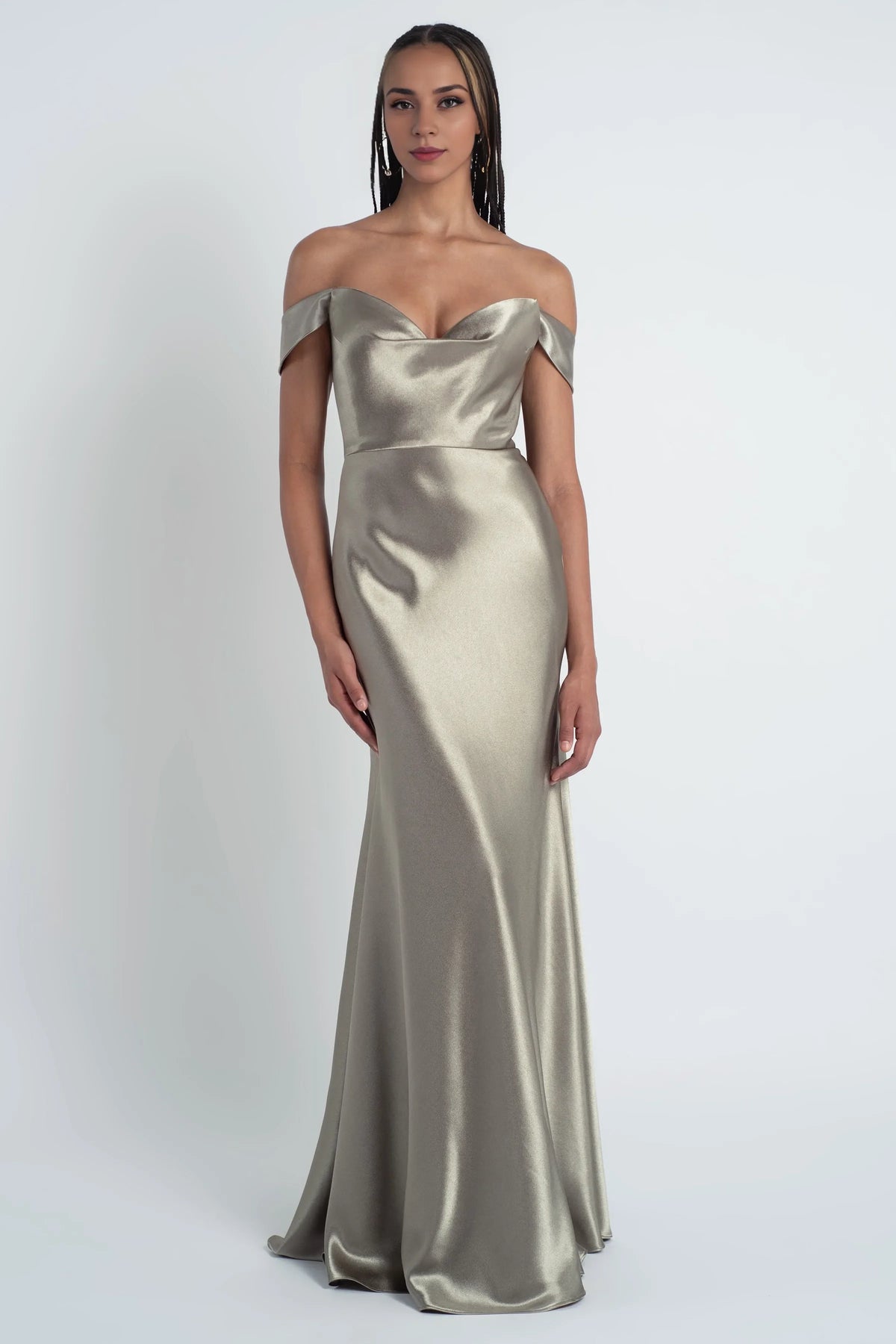 Special Occasion Sophisticated Graceful Stylish Elegant Satin Sheath Cowl Floor-Length Bridesmaid Dress