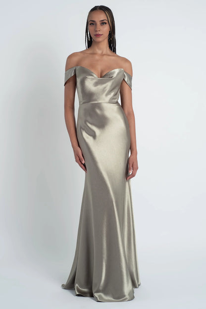 Special Occasion Sophisticated Graceful Stylish Elegant Satin Sheath Cowl Floor-Length Bridesmaid Dress