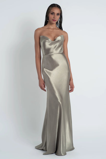 Special Occasion Sophisticated Graceful Stylish Elegant Satin Sheath Cowl Floor-Length Bridesmaid Dress