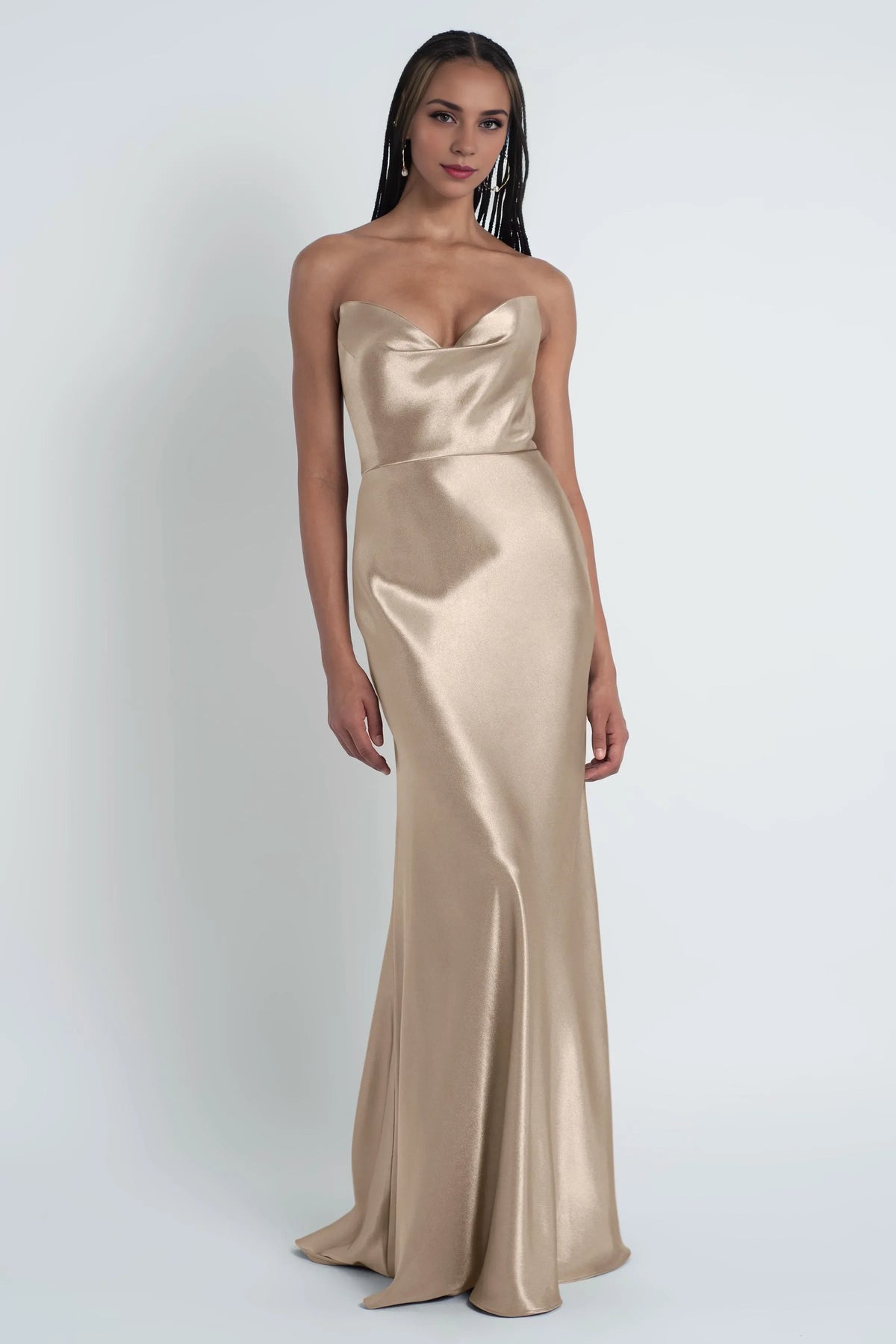 Special Occasion Sophisticated Graceful Stylish Elegant Satin Sheath Cowl Floor-Length Bridesmaid Dress