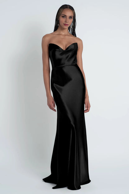 Special Occasion Sophisticated Graceful Stylish Elegant Satin Sheath Cowl Floor-Length Bridesmaid Dress