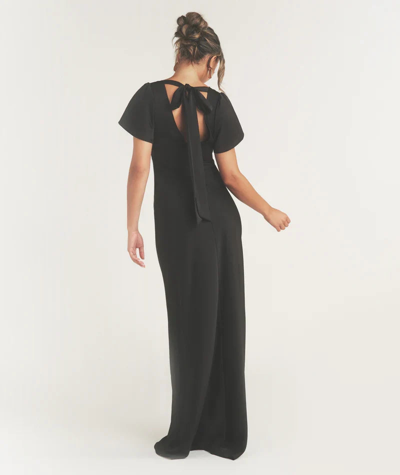 Timeless Special Occasion Sophisticated Graceful Stylish Elegant Black Satin Pleated Bridesmaid Dress