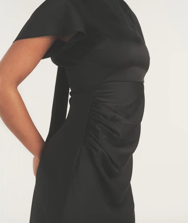 Timeless Special Occasion Sophisticated Graceful Stylish Elegant Black Satin Pleated Bridesmaid Dress