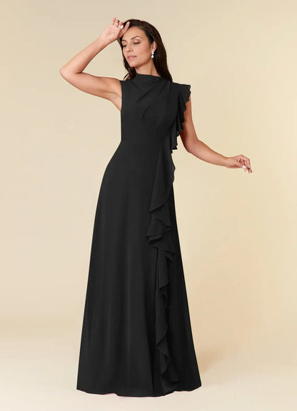 Elegant Black Chiffon A-Line High Neck Sleeveless Mother of the Bride Dress