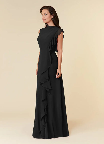 Elegant Black Chiffon A-Line High Neck Sleeveless Mother of the Bride Dress