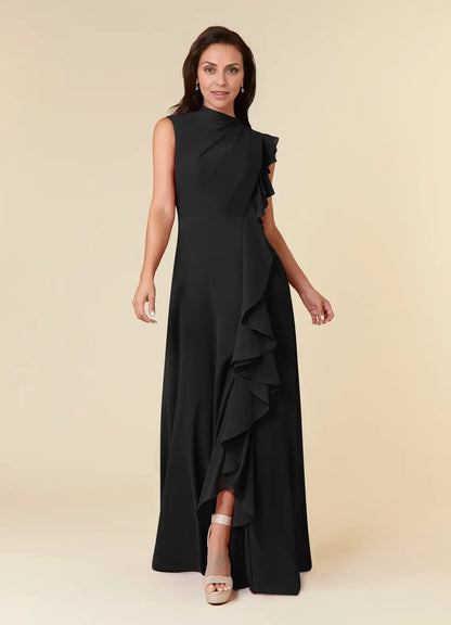 Elegant Black Chiffon A-Line High Neck Sleeveless Mother of the Bride Dress