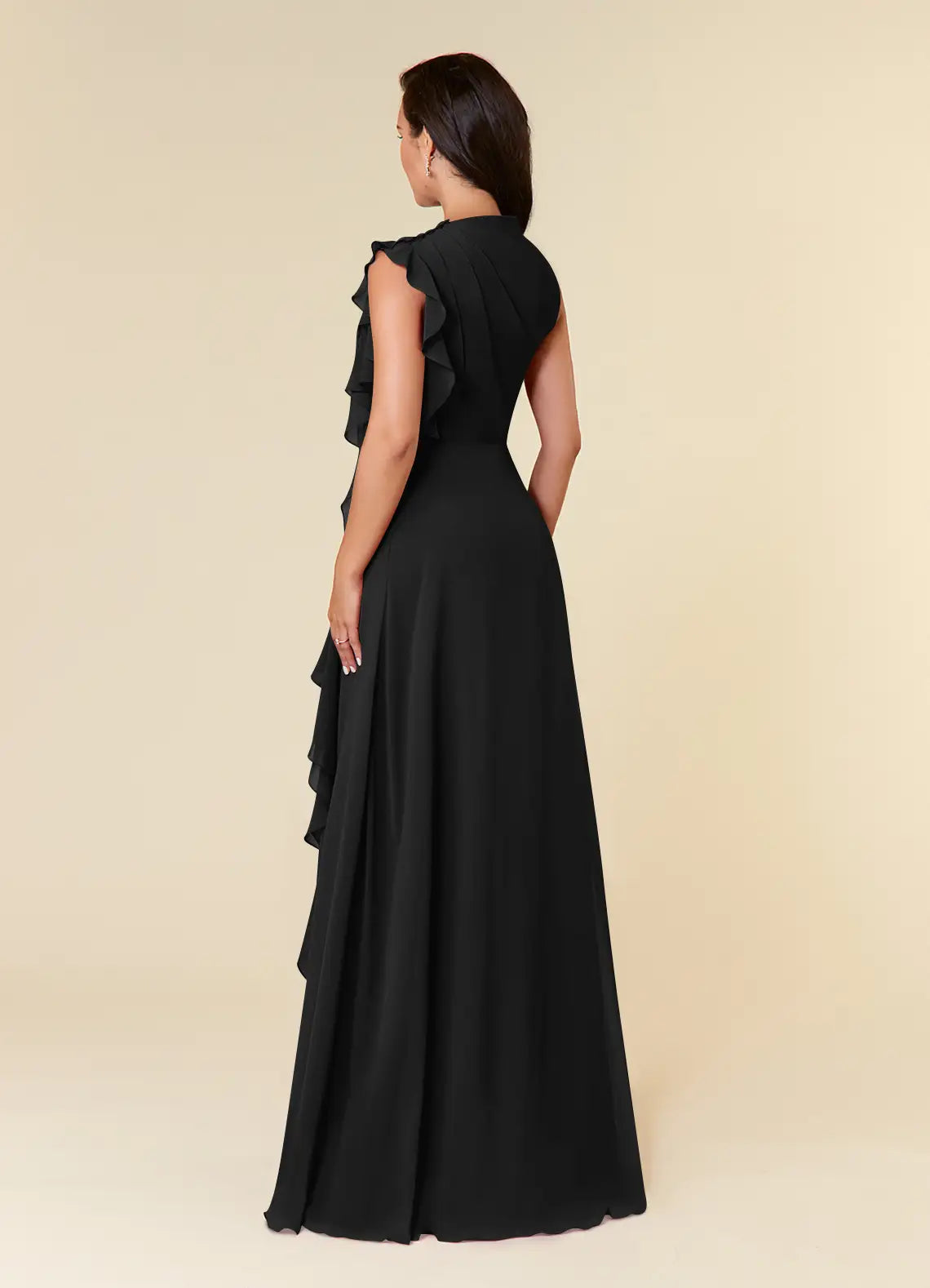 Elegant Black Chiffon A-Line High Neck Sleeveless Mother of the Bride Dress