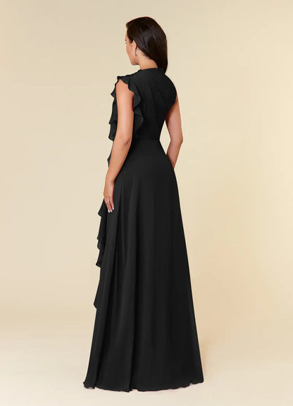 Elegant Black Chiffon A-Line High Neck Sleeveless Mother of the Bride Dress