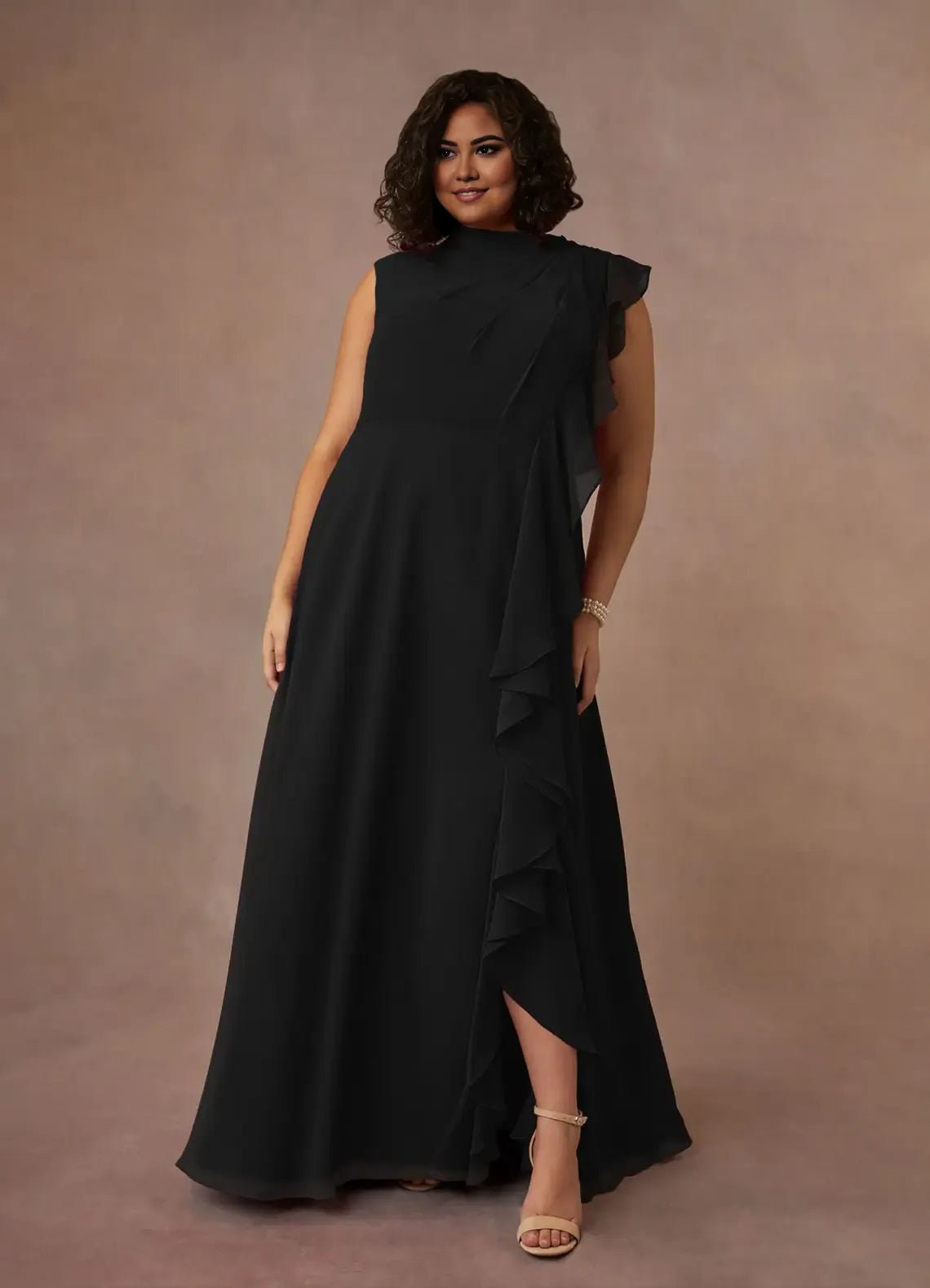 Elegant Black Chiffon A-Line High Neck Sleeveless Mother of the Bride Dress