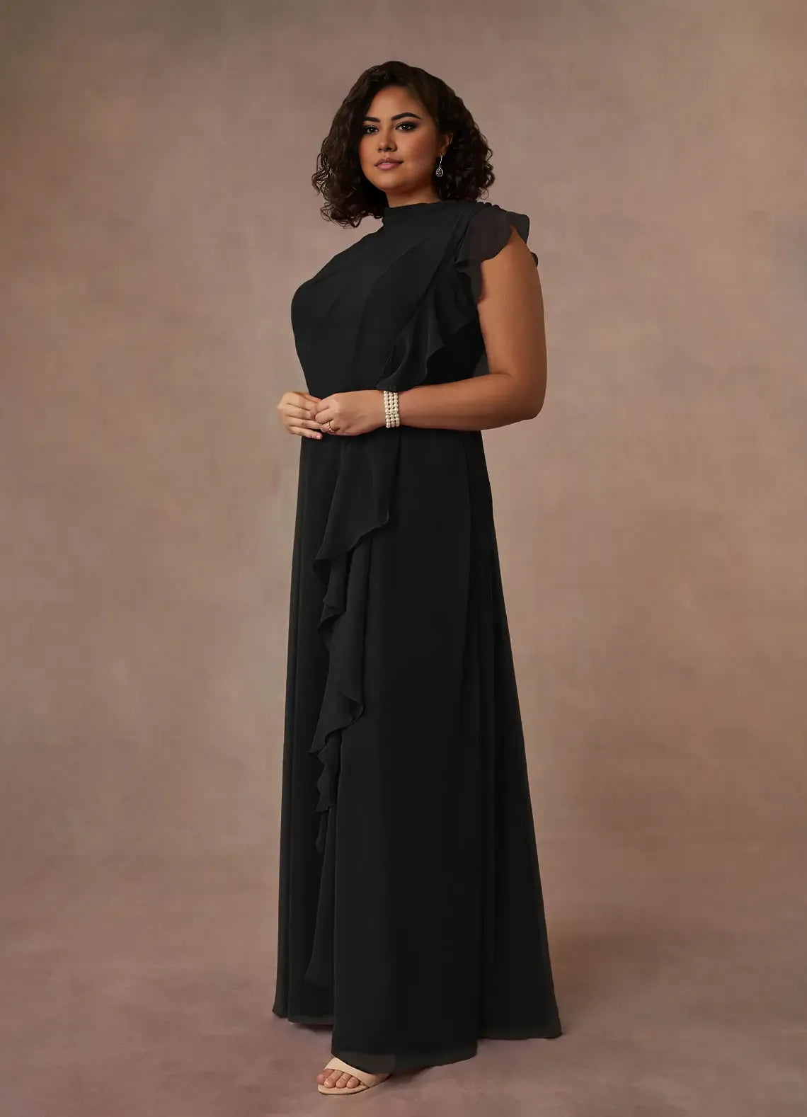 Elegant Black Chiffon A-Line High Neck Sleeveless Mother of the Bride Dress