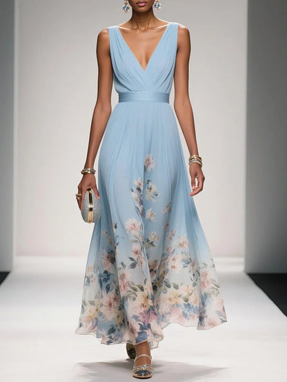 Special Occasion Sophisticated Graceful Stylish Elegant Light Blue Chiffon A-Line Sleeveless Prom Dress
