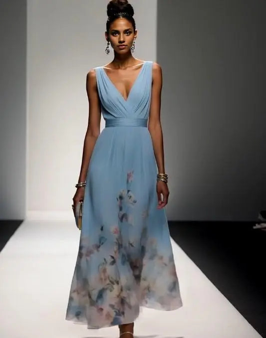 Special Occasion Sophisticated Graceful Stylish Elegant Light Blue Chiffon A-Line Sleeveless Prom Dress