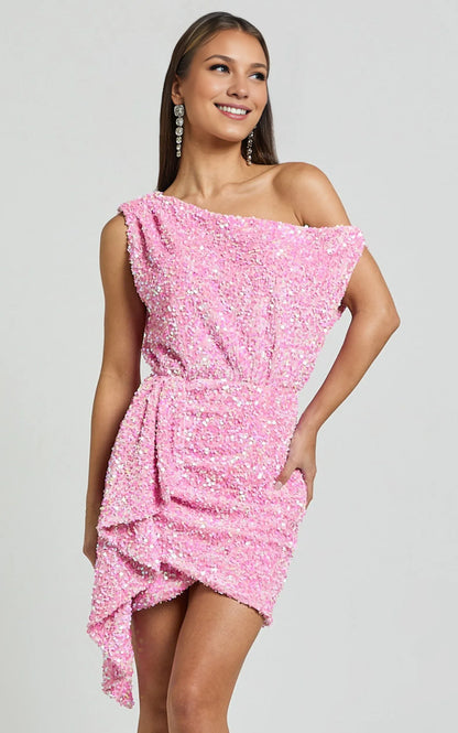 Timeless Special Occasion Sophisticated Elegant Pink Sequin A-Line Sleeveless Mini Homecoming Dress