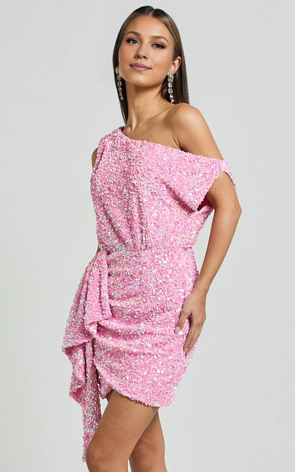 Timeless Special Occasion Sophisticated Elegant Pink Sequin A-Line Sleeveless Mini Homecoming Dress