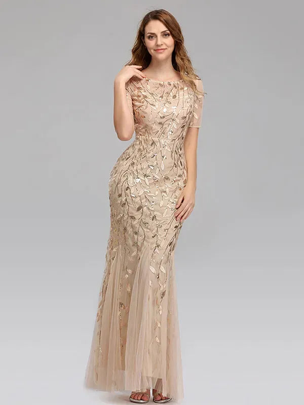 Timeless Special Occasion Sophisticated Graceful Elegant Mermaid Short Sleeve Short Prom Dress