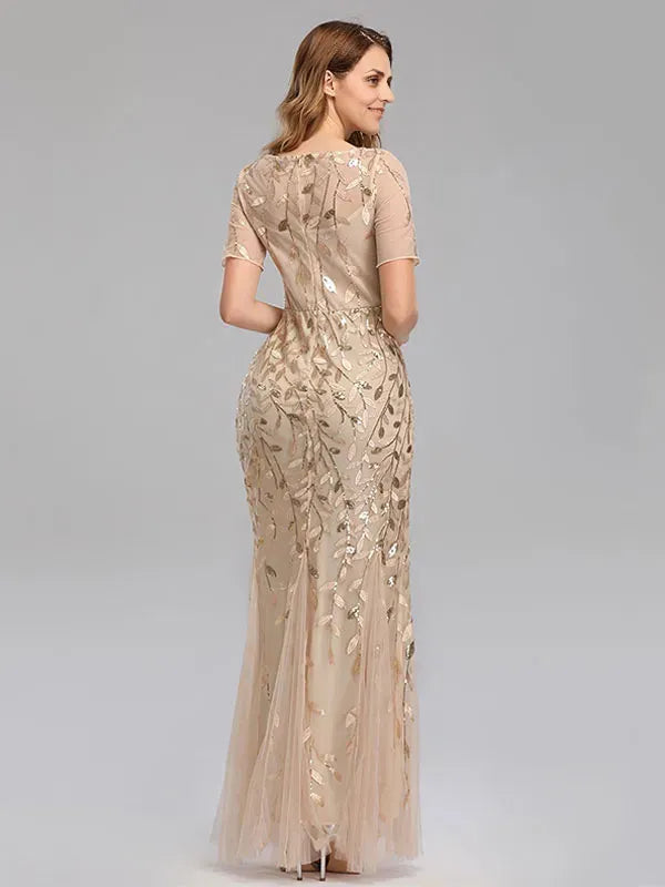 Timeless Special Occasion Sophisticated Graceful Elegant Mermaid Short Sleeve Short Prom Dress