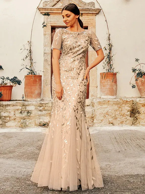 Timeless Special Occasion Sophisticated Graceful Elegant Mermaid Short Sleeve Short Prom Dress